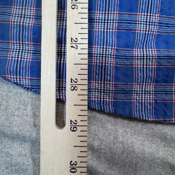 Penguin Munsingwear Shirt Mens 16 34/35 Large Blue Red Plaid Heritage Slim Fit - Picture 7 of 10